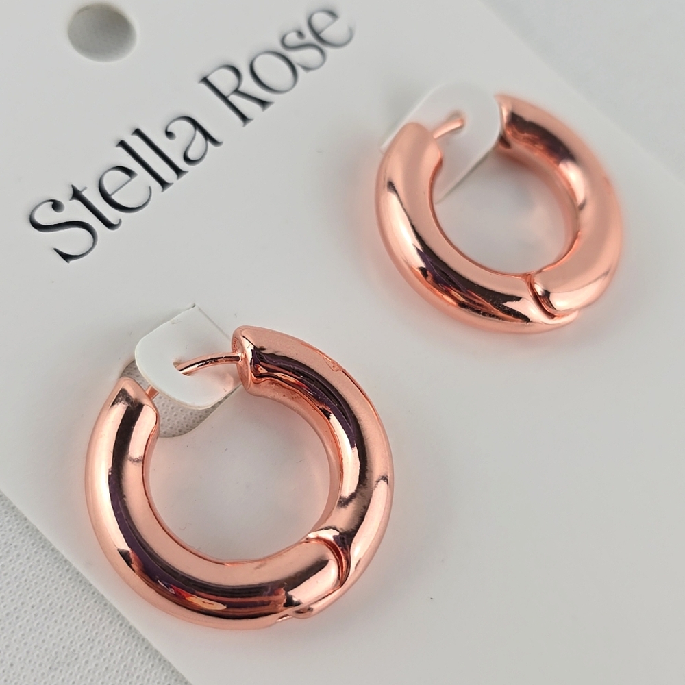 NWT Stella Rose Women's Rose Gold Tone Steel 1 Inch Circle Earrings